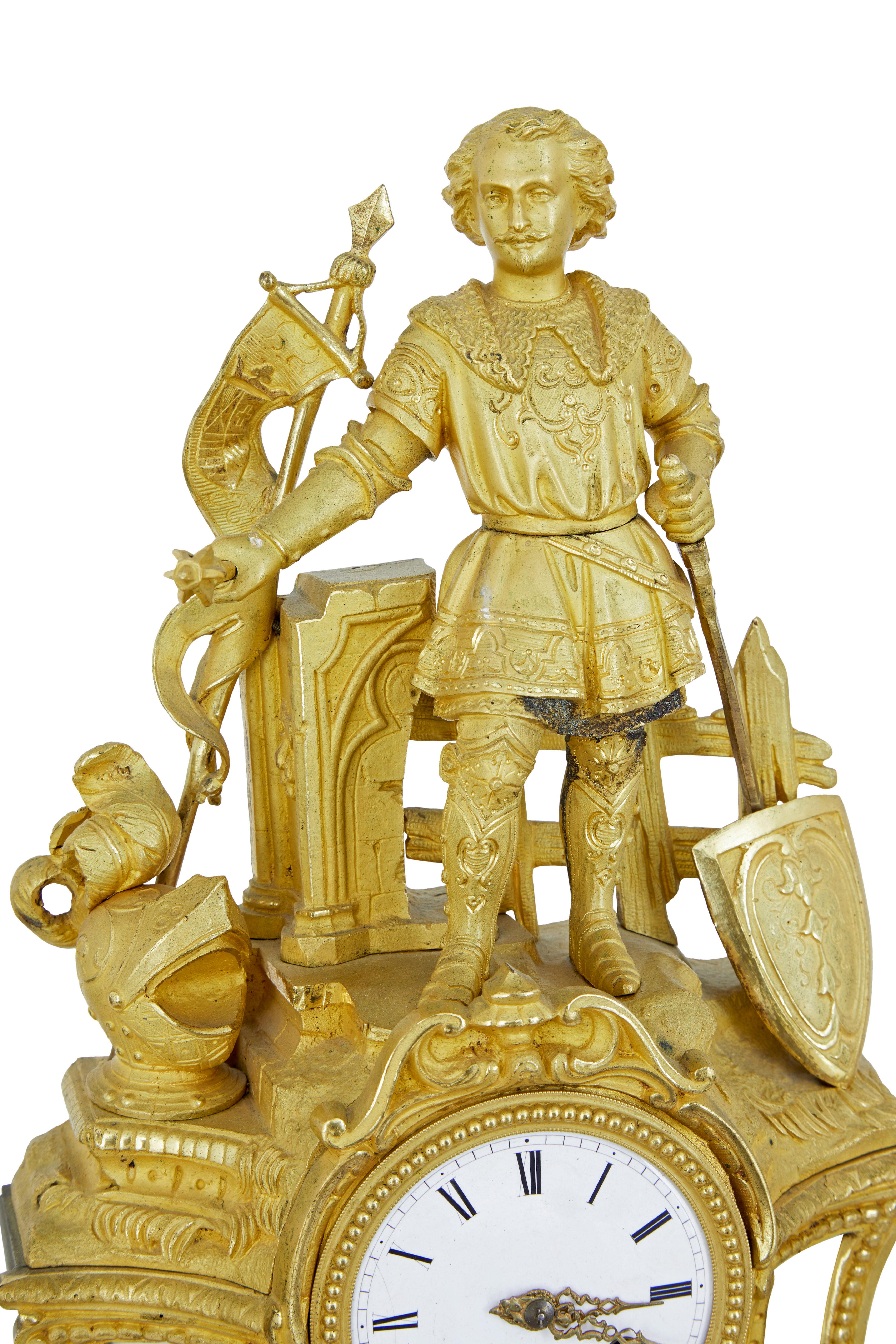 19th century French ormolu and marble figural mantel clock For Sale 2