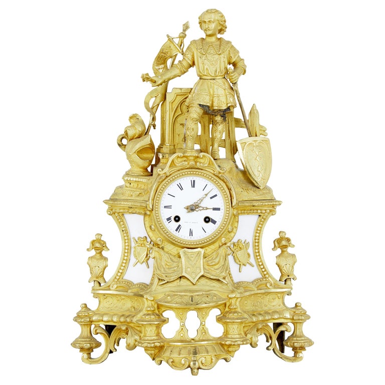 19th Century French Ormolu and Marble Figural Mantel Clock For Sale