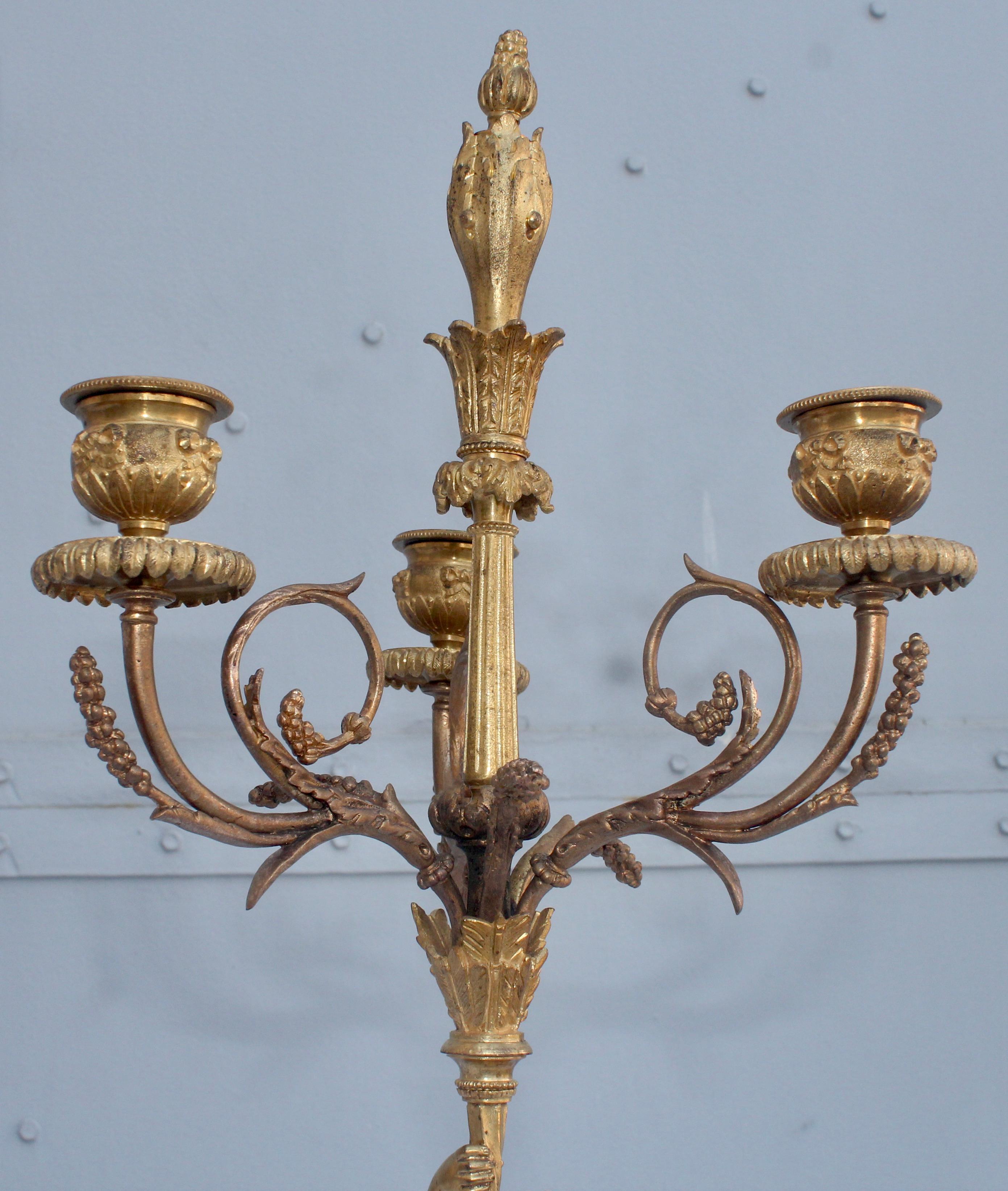 19th Century French Ormolu and Marble Three-Piece Lyre Shaped Clock Garniture 8