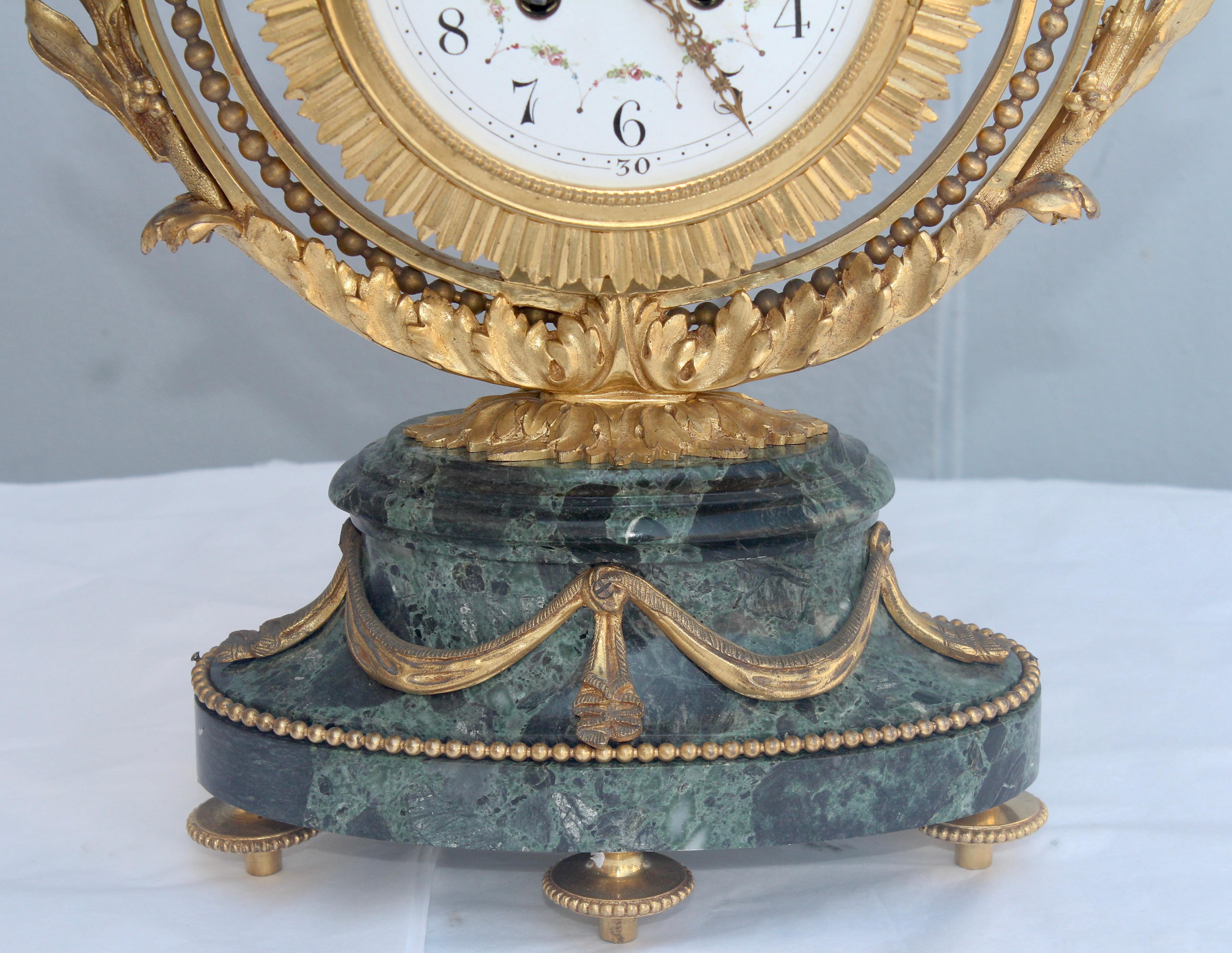 19th Century French Ormolu and Marble Three-Piece Lyre Shaped Clock Garniture In Good Condition In Saint-Ouen, FR