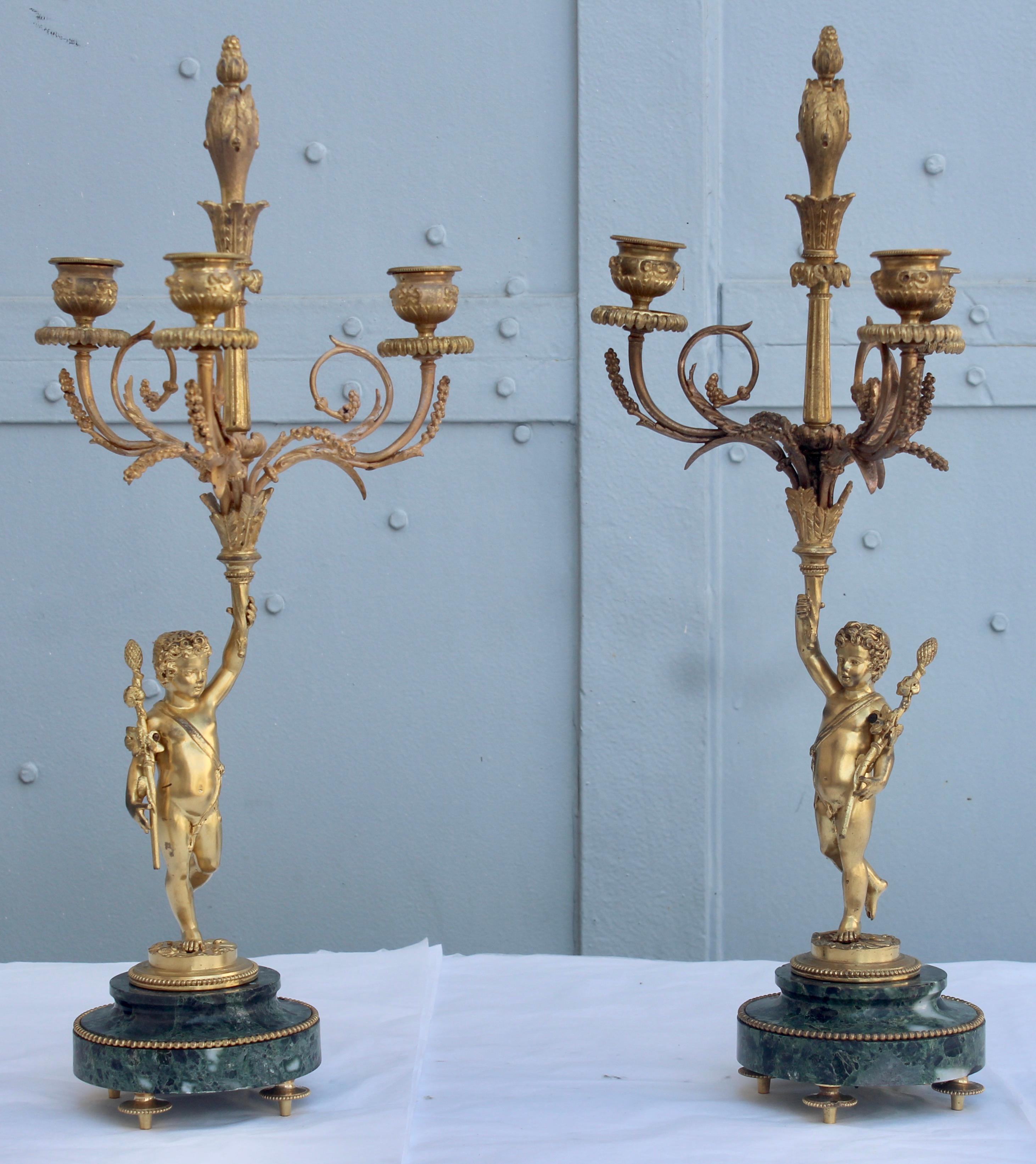 19th Century French Ormolu and Marble Three-Piece Lyre Shaped Clock Garniture 3