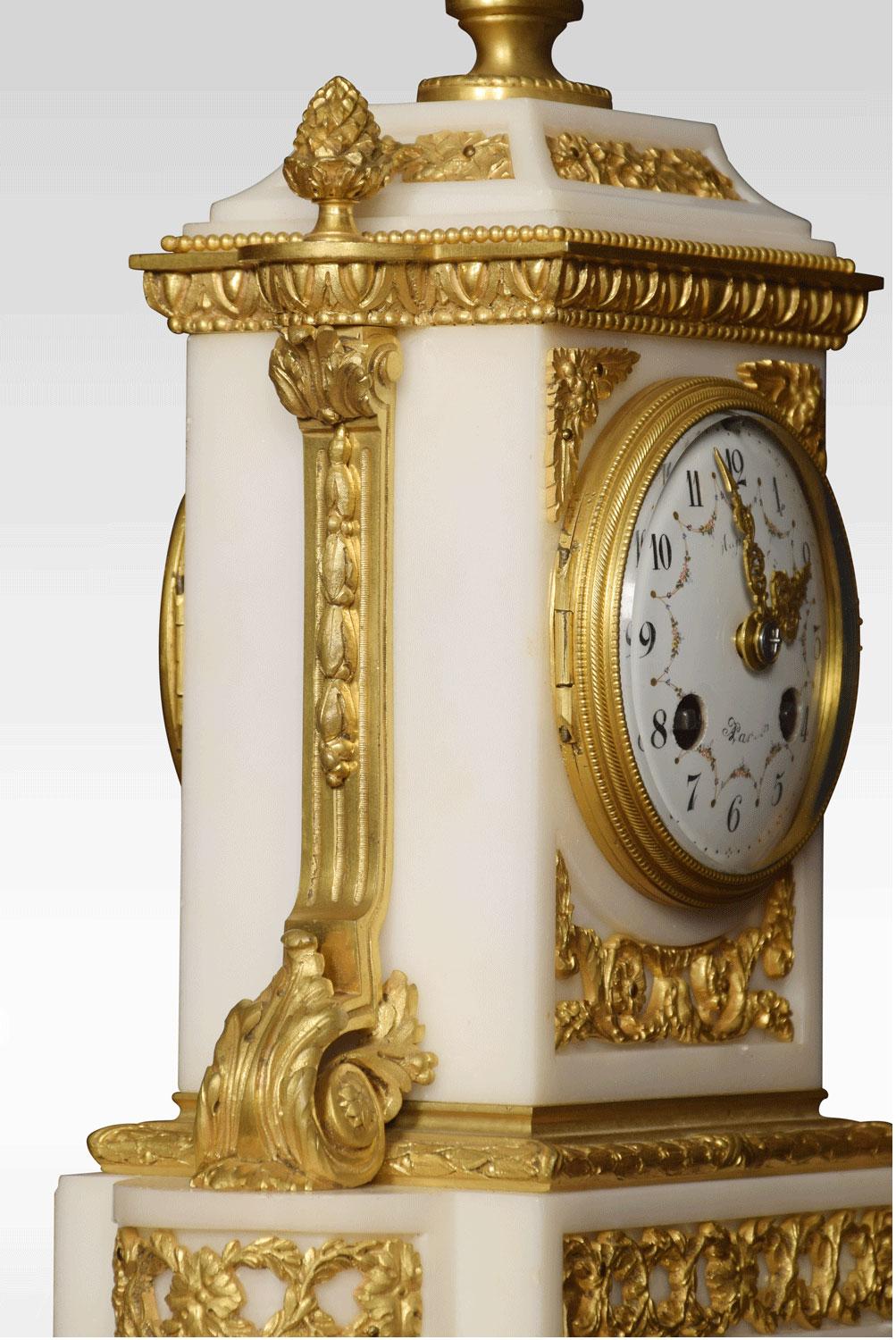19th Century French Ormolu and White Marble Mantel Clock 1