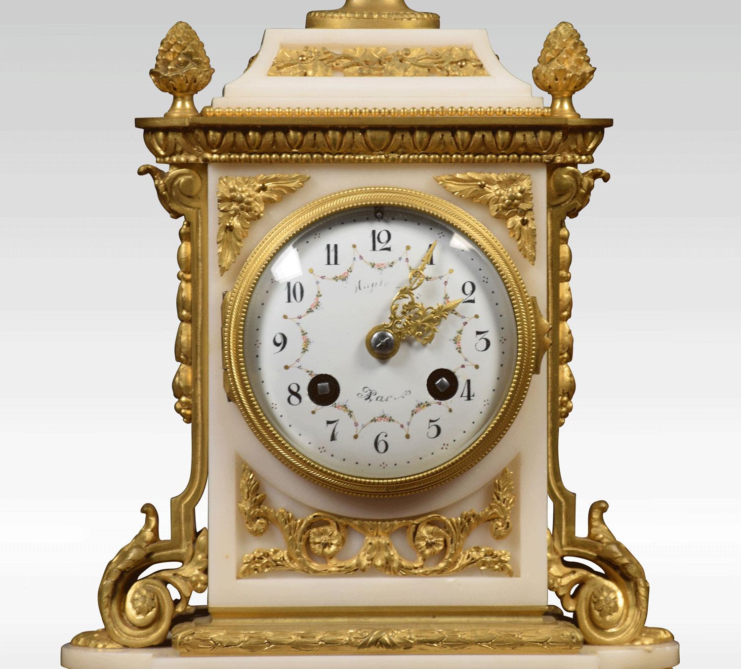 19th Century French Ormolu and White Marble Mantel Clock 2