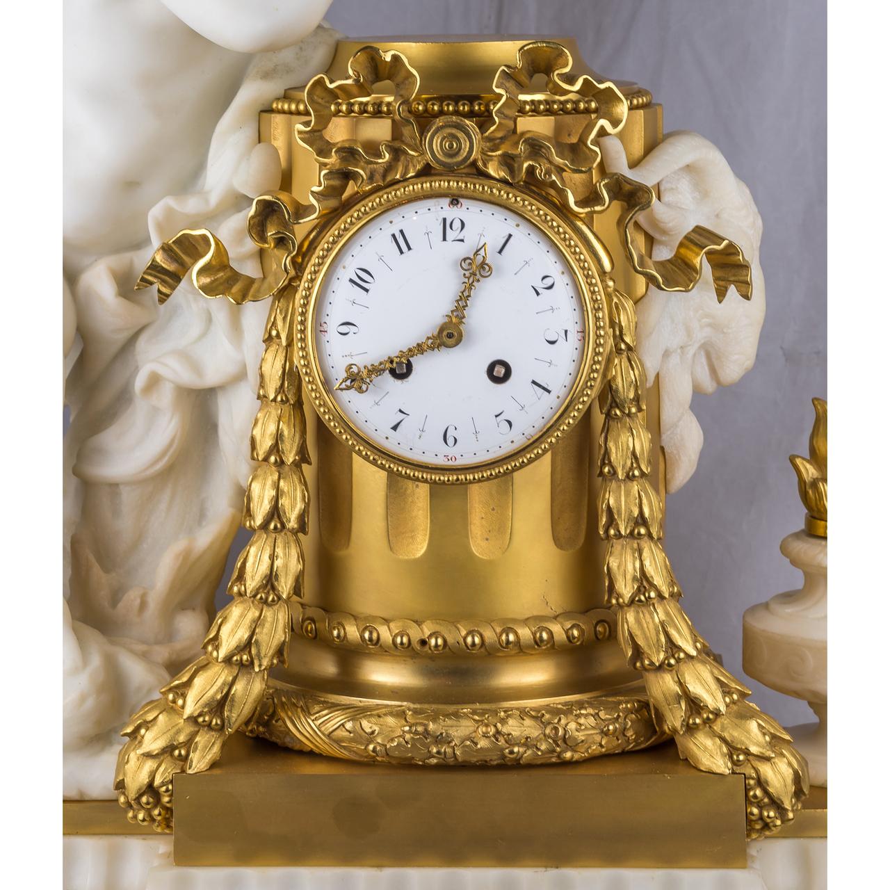 19th Century French Ormolu and White Marble Winged Cherub Clock In Good Condition For Sale In New York, NY