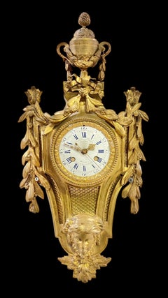 19th Century French Ormolu Bronze Cartel Wall Clock in Louis XVI Style