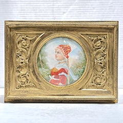 19th Century French Ormolu Bronze Jewelry Box Casket with Portrait