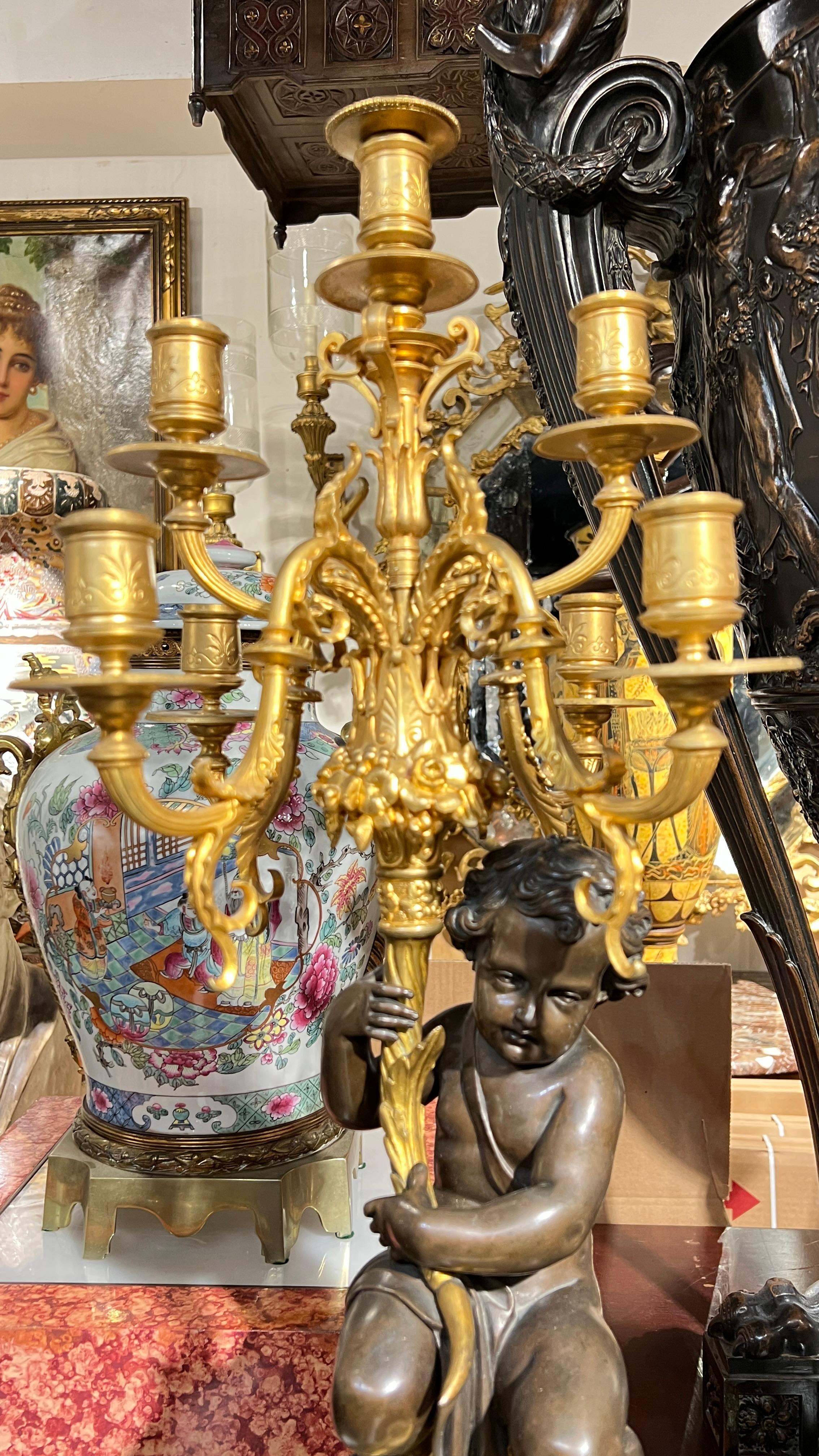 19th Century French Ormolu Bronze Mantel Clock and Candelabra Garniture For Sale 5