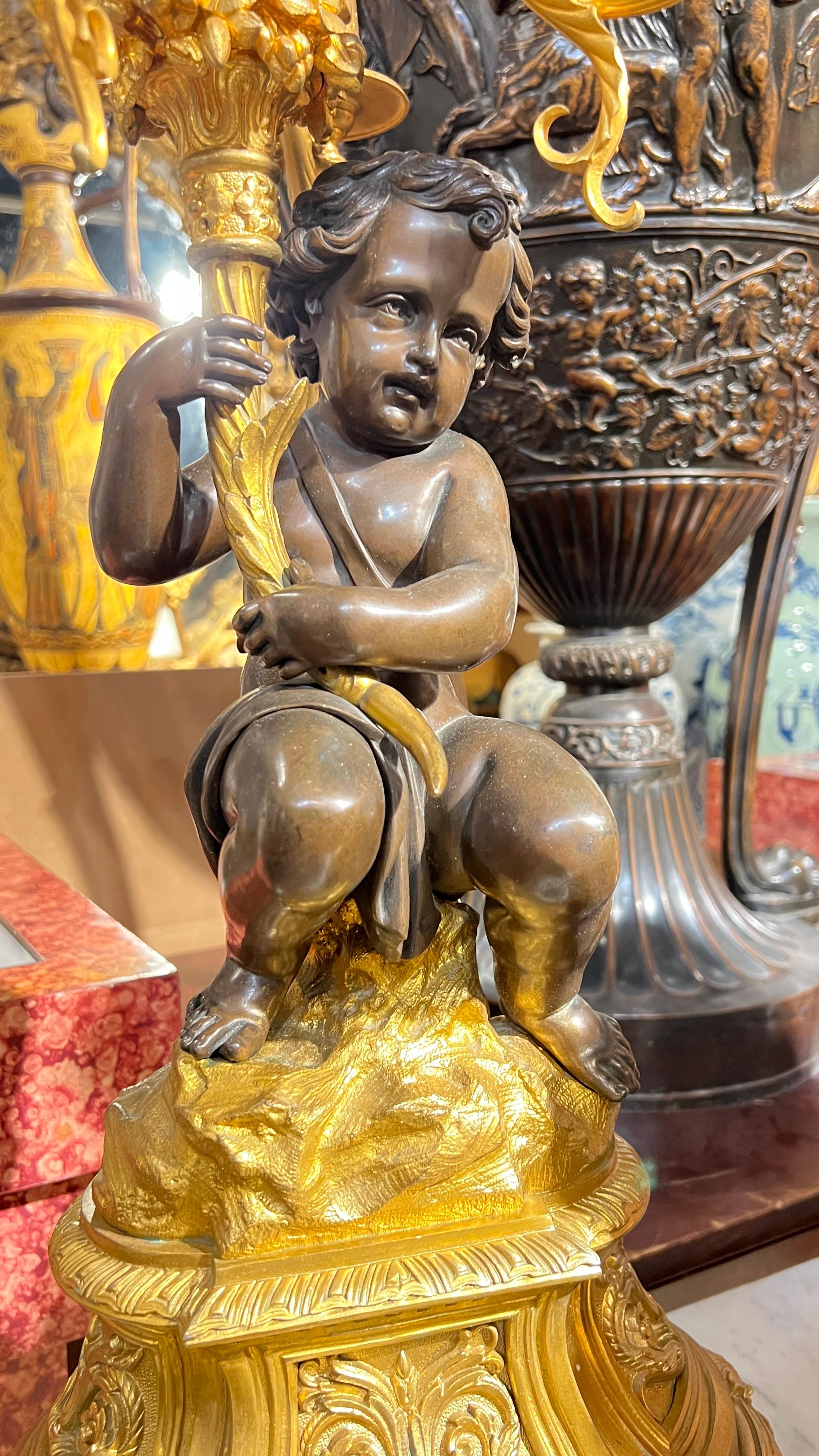 19th Century French Ormolu Bronze Mantel Clock and Candelabra Garniture For Sale 6