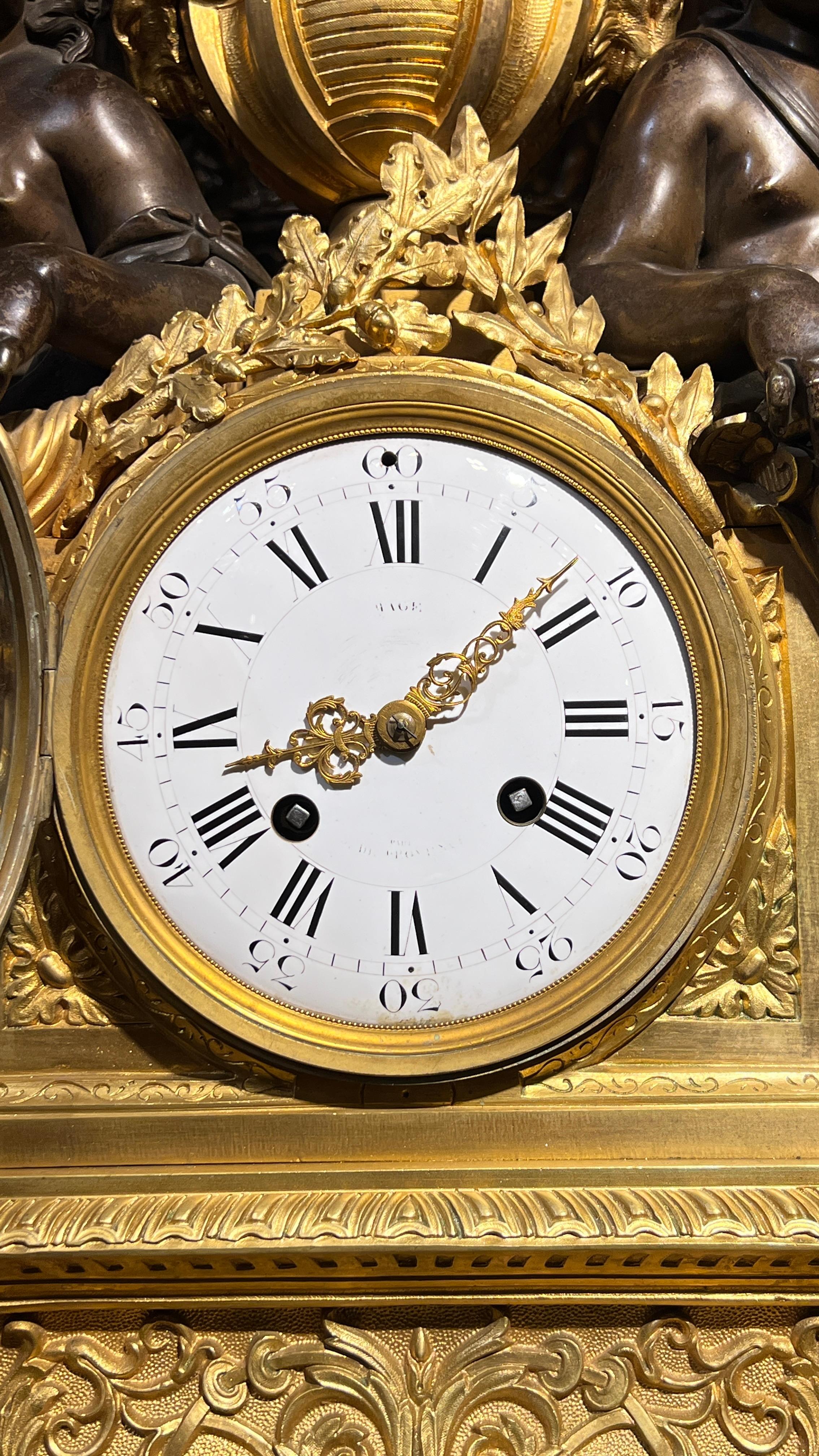 Louis XVI 19th Century French Ormolu Bronze Mantel Clock and Candelabra Garniture For Sale