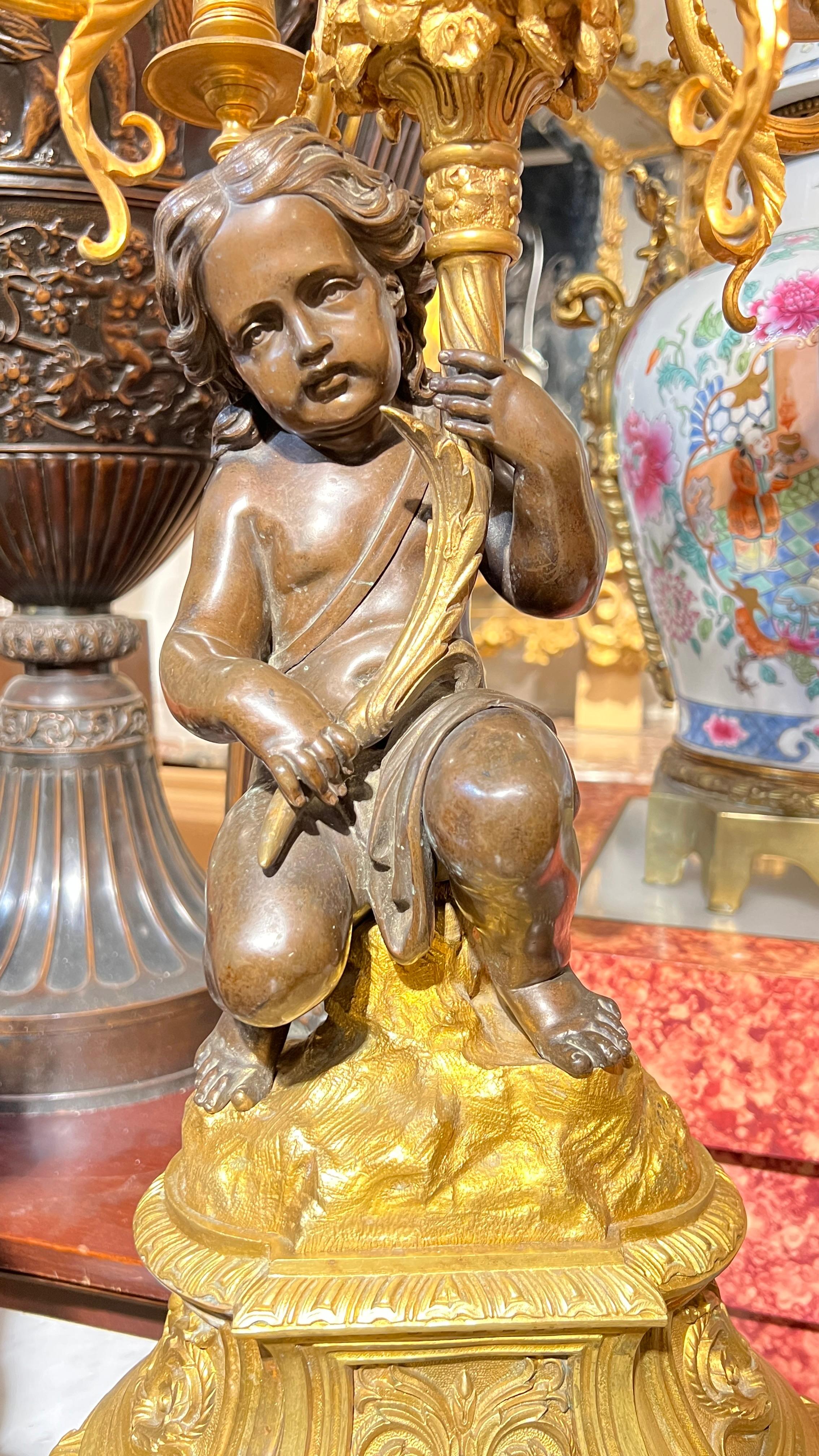 19th Century French Ormolu Bronze Mantel Clock and Candelabra Garniture For Sale 3