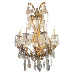 Lustre français du 19ème siècle en bronze doré et cristals