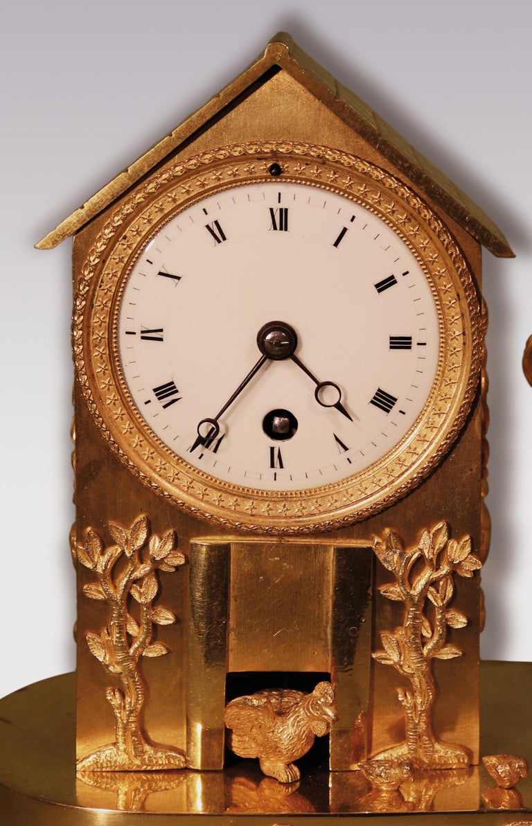19th Century French Ormolu Mantel Hen House Clock For Sale at 1stDibs