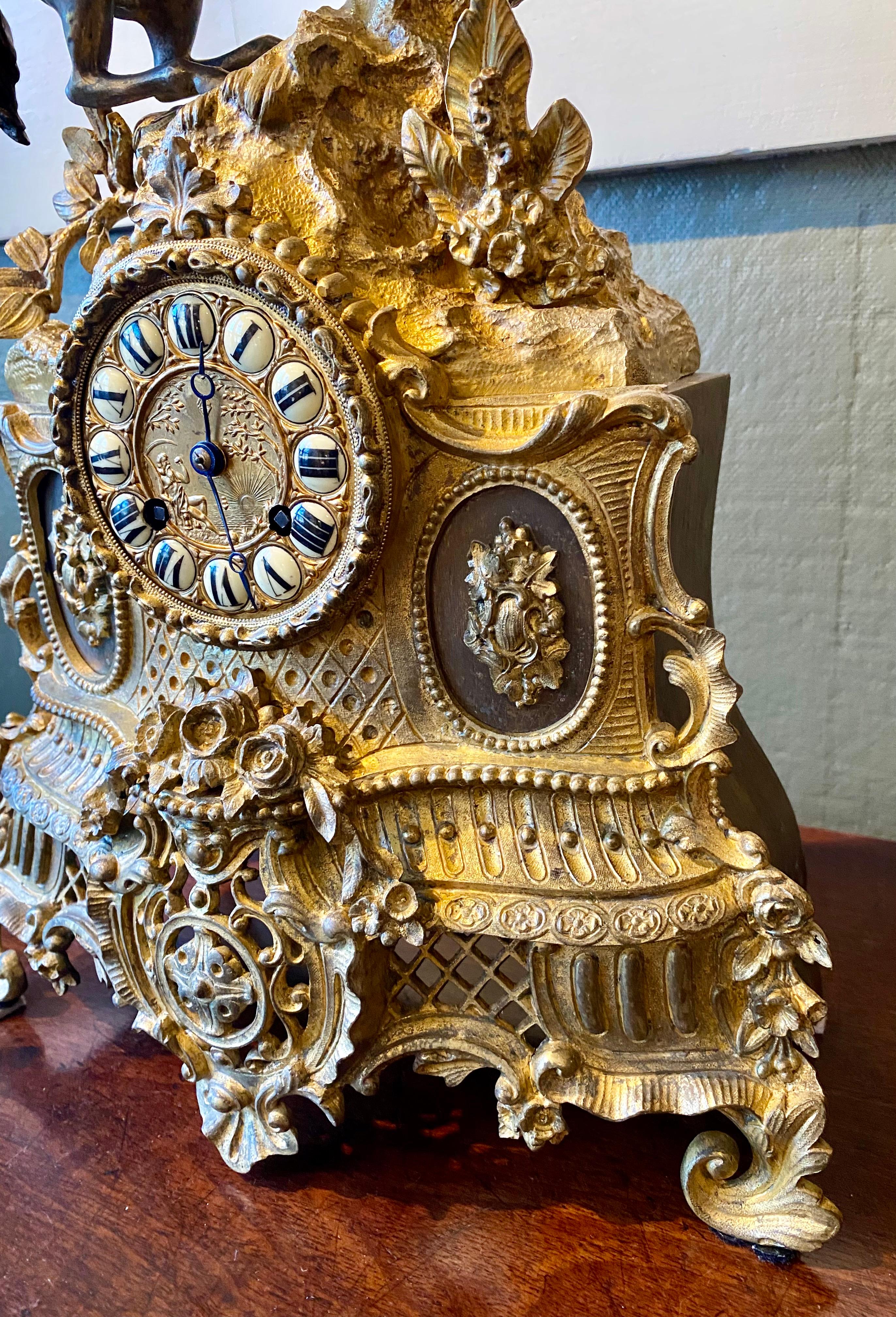 Cast 19th Century French Ormolu Mantle Clock in Orientalist Motif For Sale