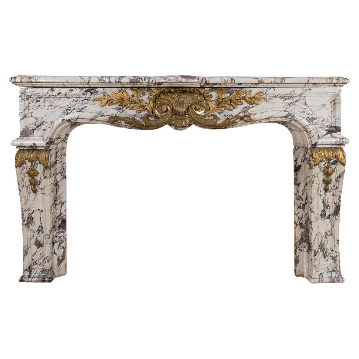 19th Century French Ormolu Mounted Breche Violette Marble Fireplace c.1870