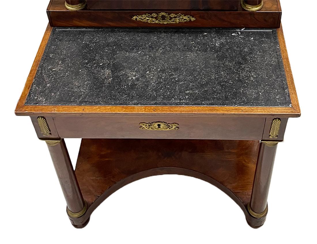 19th Century French Ormolu mounted Empire dressing table with inlaid marble top For Sale 10