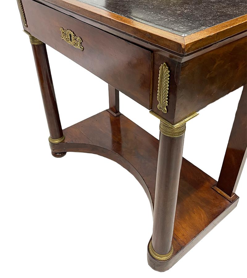 19th Century French Ormolu mounted Empire dressing table with inlaid marble top For Sale 2