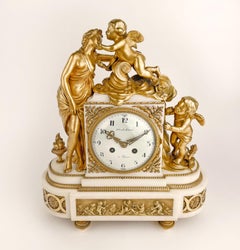 Französische Goldbronze-Marmoruhr von Houdebine aus dem 19. Jahrhundert