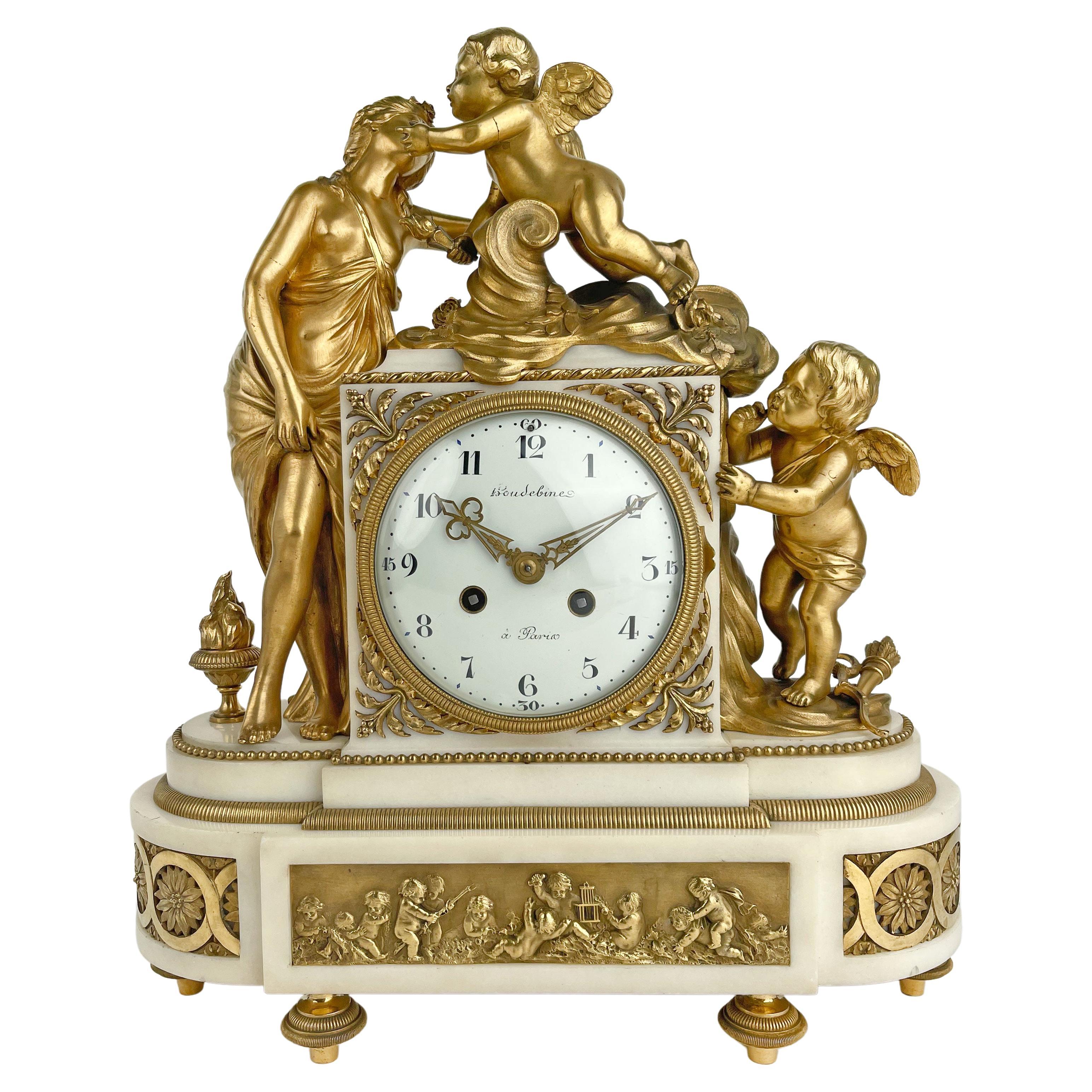 19th Century, French Ormolu Mounted Marble Clock by Houdebine