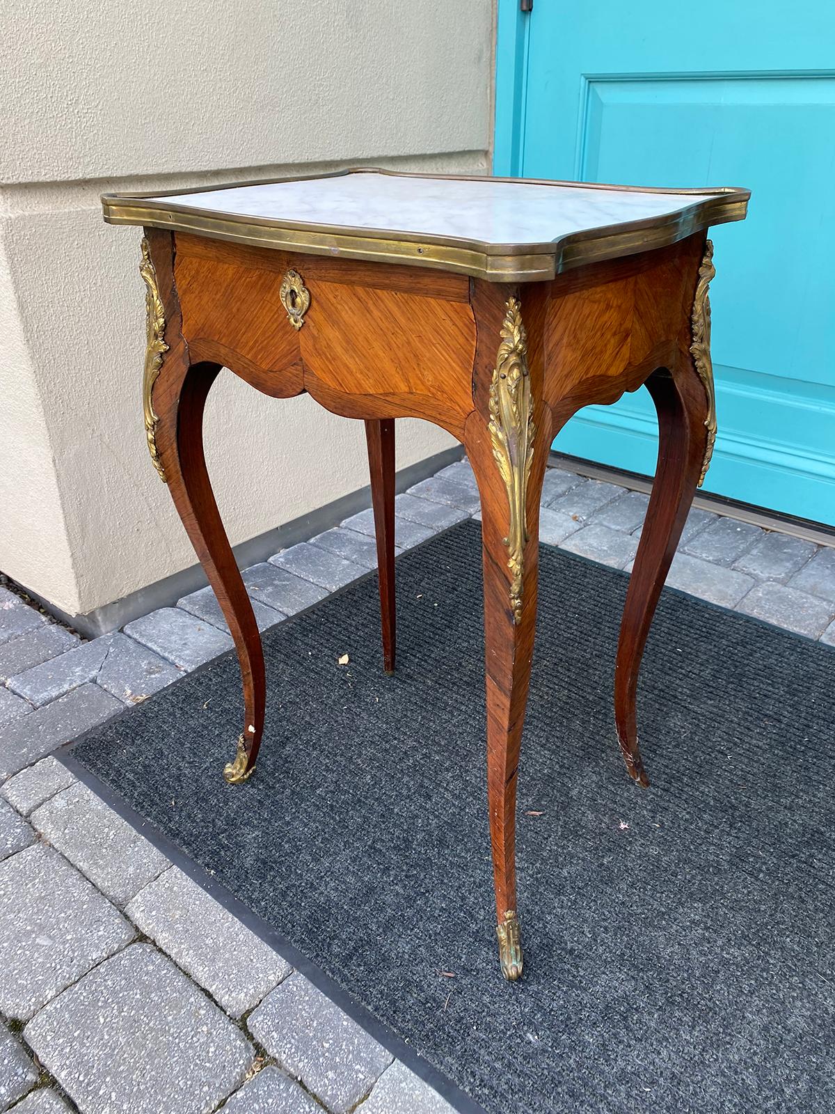 19th Century French Ormolu Mounted Marble Top Side Table, 1 Drawer In Good Condition For Sale In Atlanta, GA