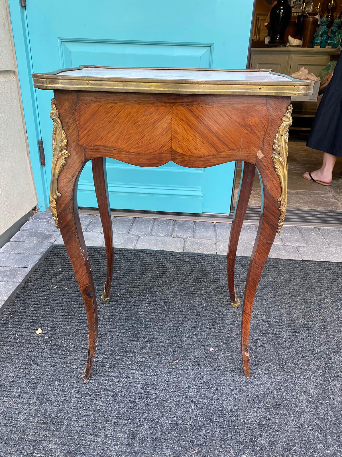 19th Century French Ormolu Mounted Marble Top Side Table, 1 Drawer For Sale 5