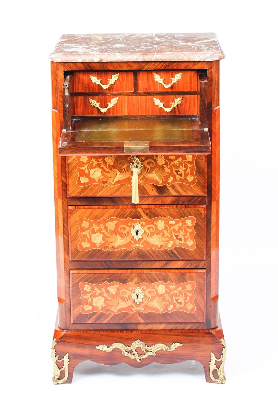 19th Century French Ormolu Mounted Marquetry Secretaire Chest 2