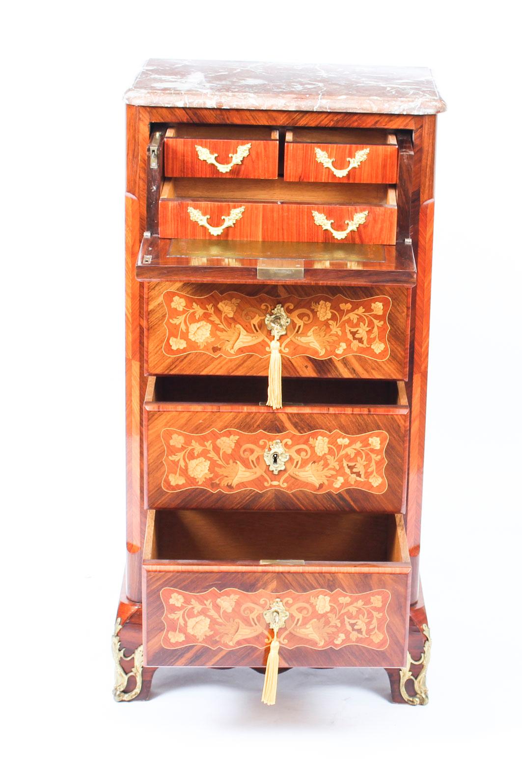 19th Century French Ormolu Mounted Marquetry Secretaire Chest 3