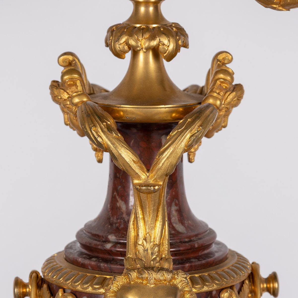 19th Century French Ormolu-Mounted Rouge Griotte Nine-Light Candelabra, c.1870 For Sale 8