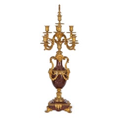 19th Century French Ormolu-Mounted Rouge Griotte Nine-Light Candelabra, c.1870