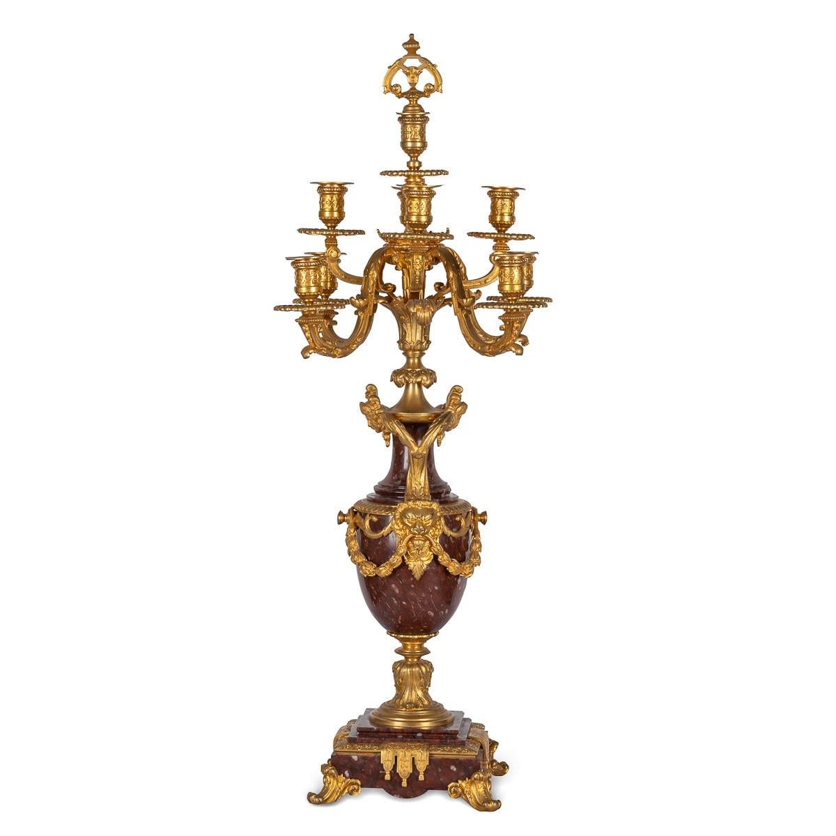 19th Century French Ormolu-Mounted Rouge Griotte Nine-Light Candelabra, c.1870 In Good Condition For Sale In Royal Tunbridge Wells, Kent