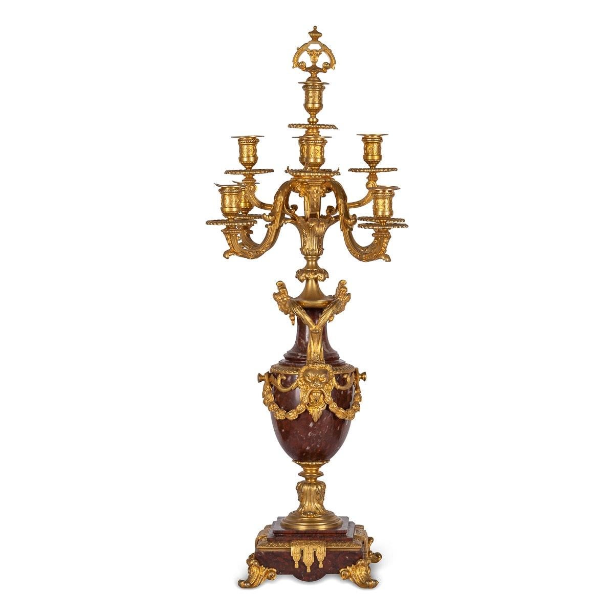 19th Century French Ormolu-Mounted Rouge Griotte Nine-Light Candelabra, c.1870 For Sale 2