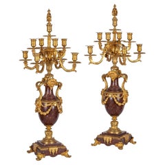 19th Century French Ormolu-Mounted Rouge Griotte Nine-Light Candelabra, c.1870