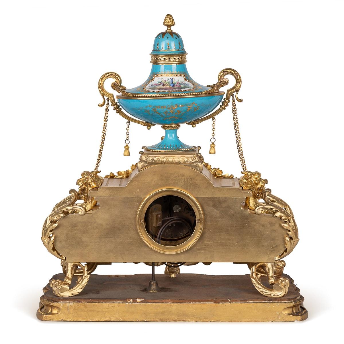 Louis XV 19th Century French Ormolu Mounted Sevres Style Porcelain Mantle Clock c.1870 For Sale