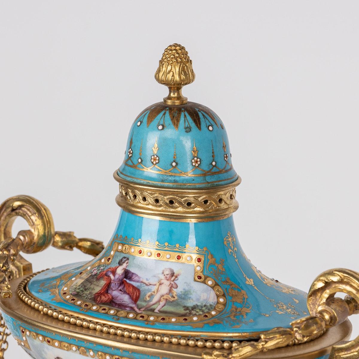 Bronze 19th Century French Ormolu Mounted Sevres Style Porcelain Mantle Clock c.1870 For Sale