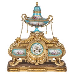 Antique 19th Century French Ormolu Mounted Sevres Style Porcelain Mantle Clock c.1870