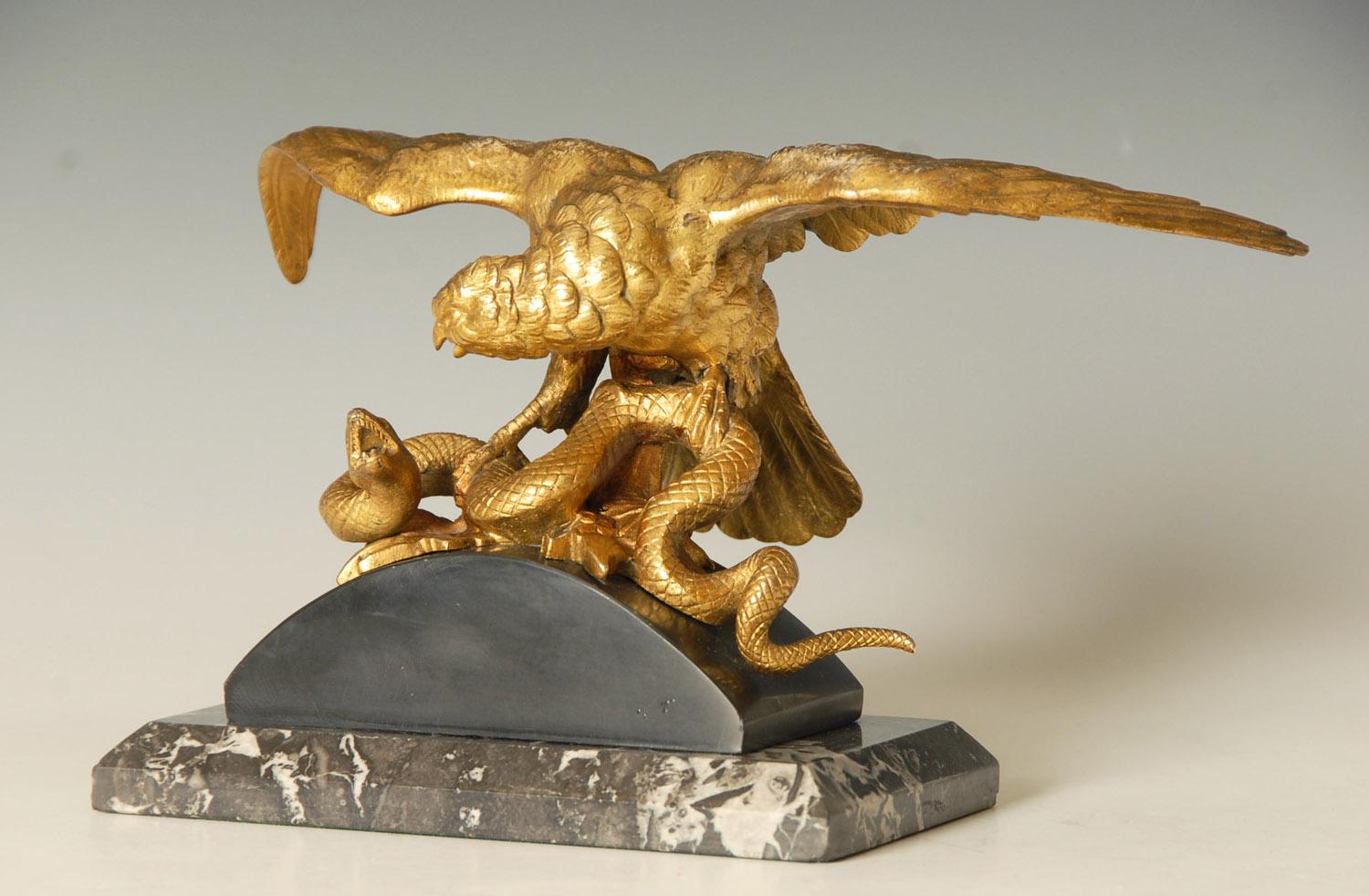 Grand Tour 19th Century French Ormolu on Bronze Study of an Eagle Attacking a Snake For Sale