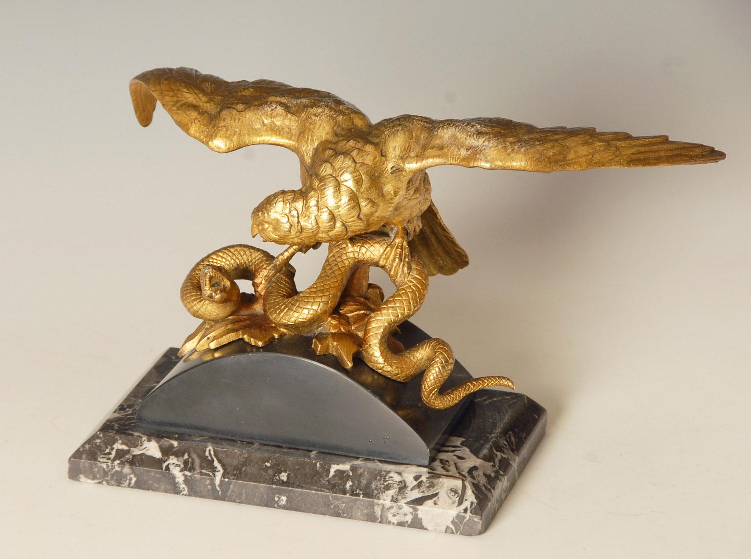Gilt 19th Century French Ormolu on Bronze Study of an Eagle Attacking a Snake For Sale