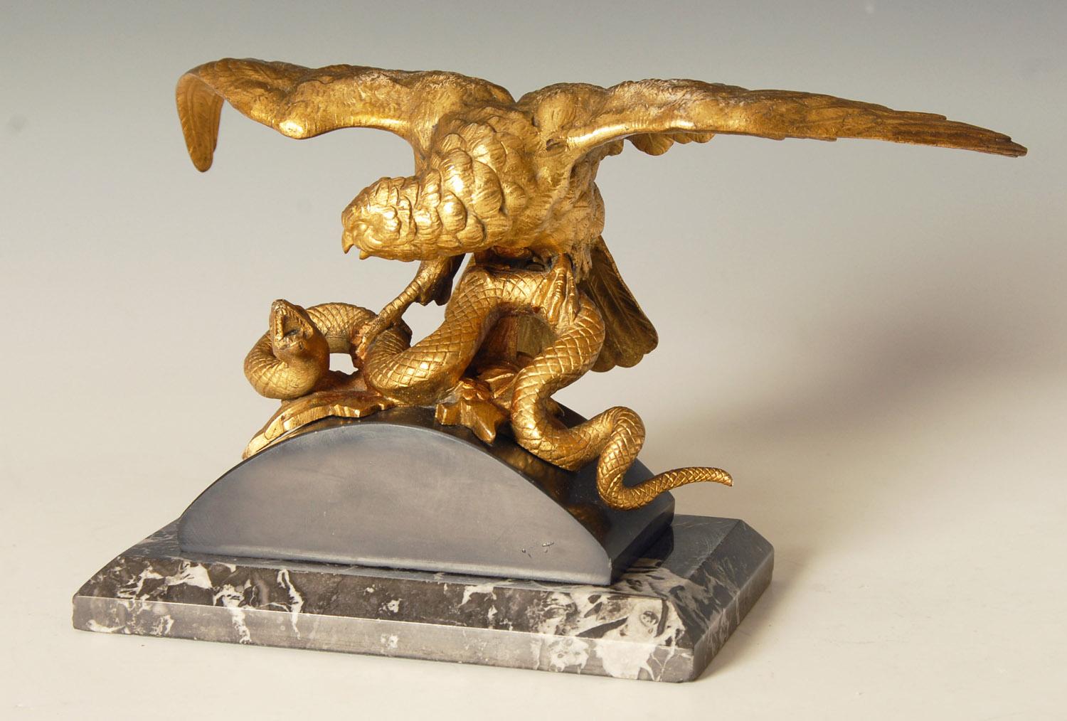18th Century 19th Century French Ormolu on Bronze Study of an Eagle Attacking a Snake For Sale