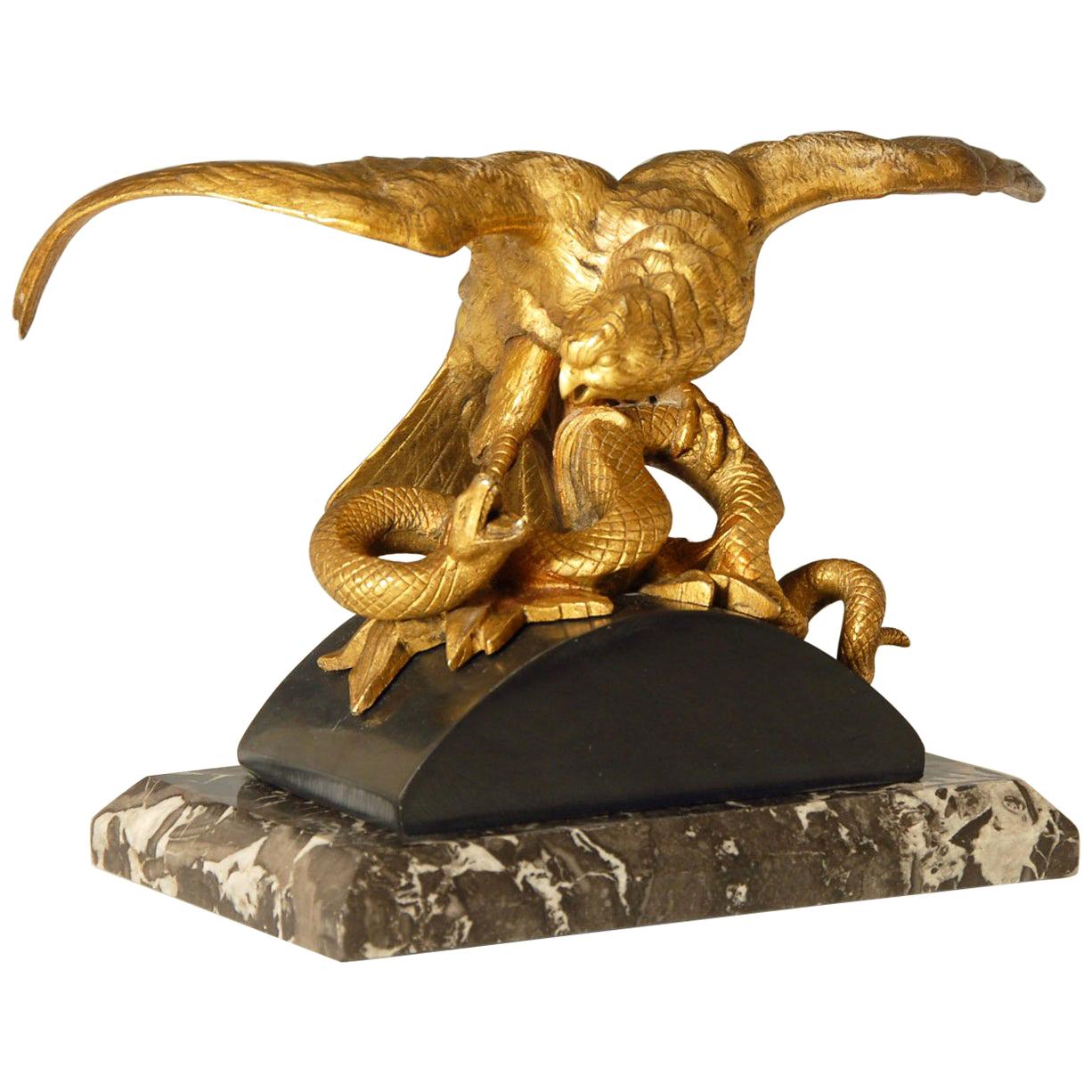 19th Century French Ormolu on Bronze Study of an Eagle Attacking a Snake For Sale