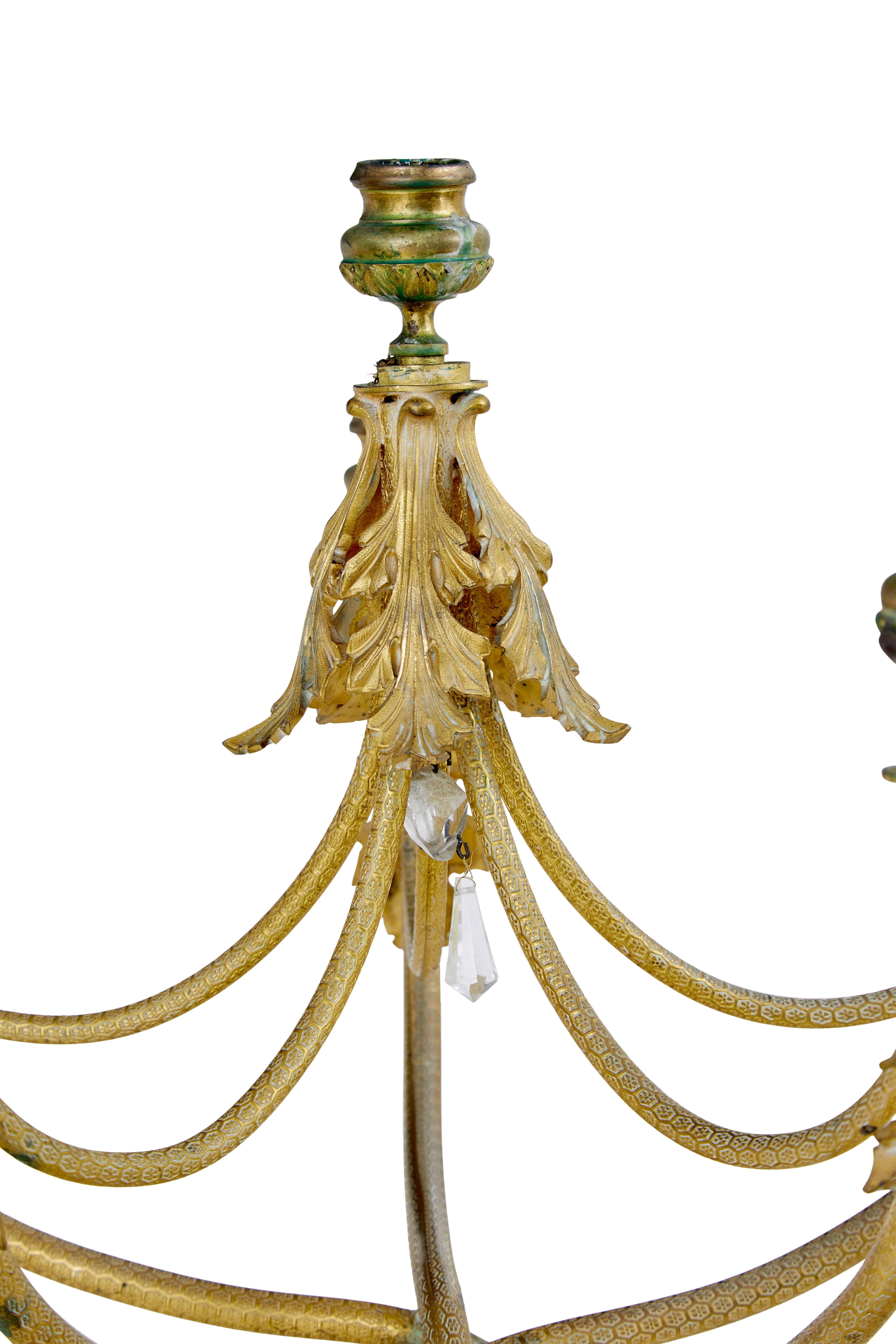 Rococo Revival 19th century French ormolu six-candle candelabra For Sale