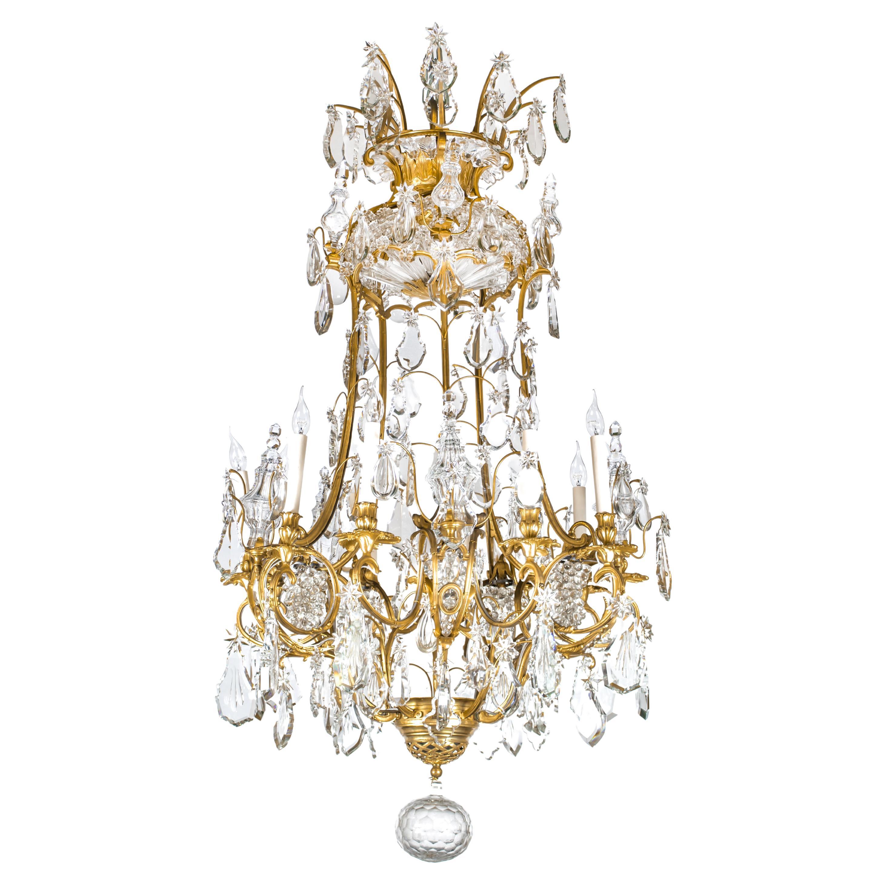 19th Century French Ormolu Ten Lights Chandelier with Cut Crystal Ornaments For Sale