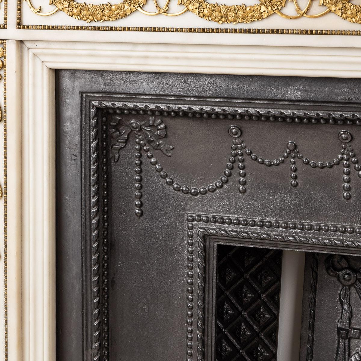 19th Century French Ormolu & White Marble Fireplace with Iron Inserts, c.1850 1