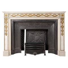 19th Century French Ormolu & White Marble Fireplace with Iron Inserts, c.1850