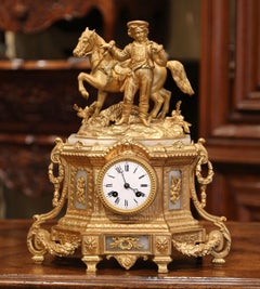 19th Century French Ormulu and White Marble Mantel Clock with Wood Base and Dome