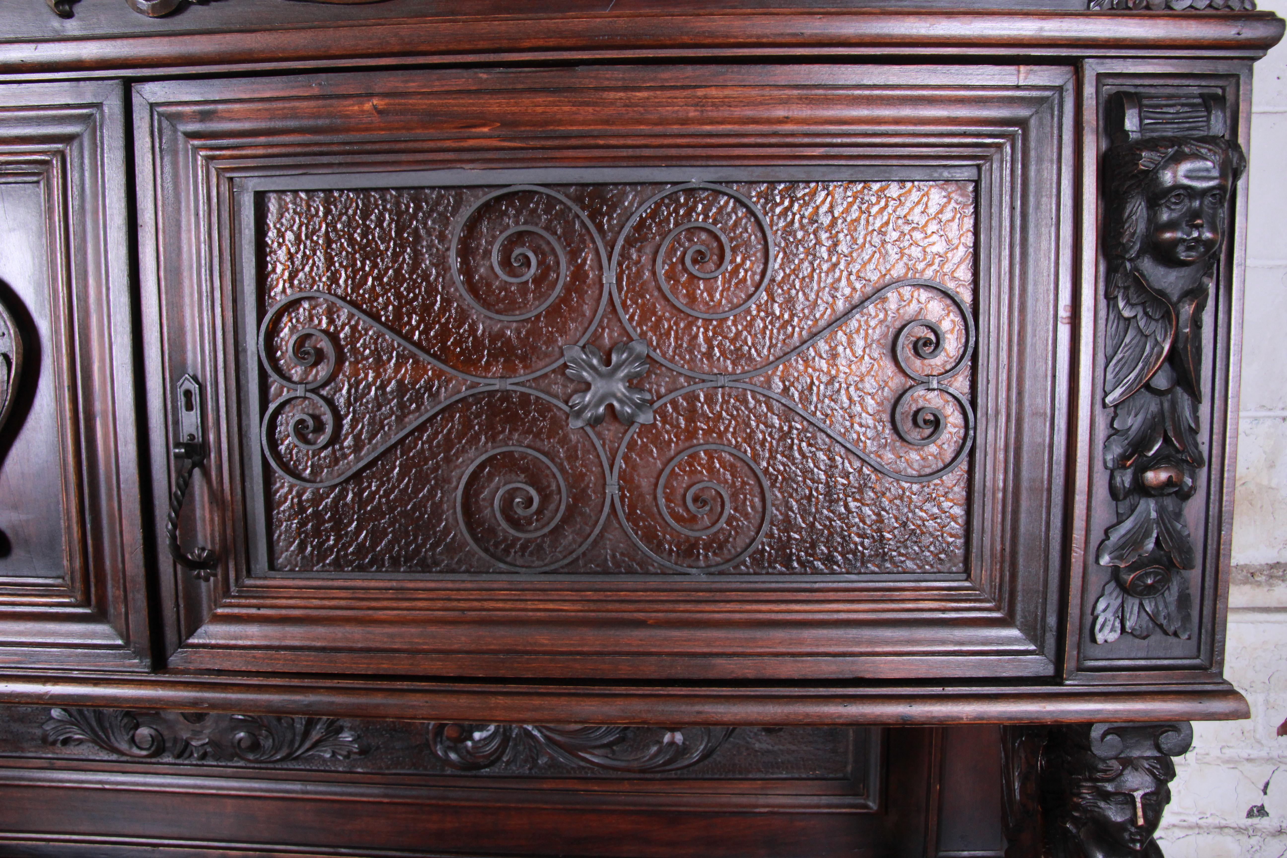 19th Century French Ornate Carved Walnut Black Forest Sideboard or Bar Cabinet 3