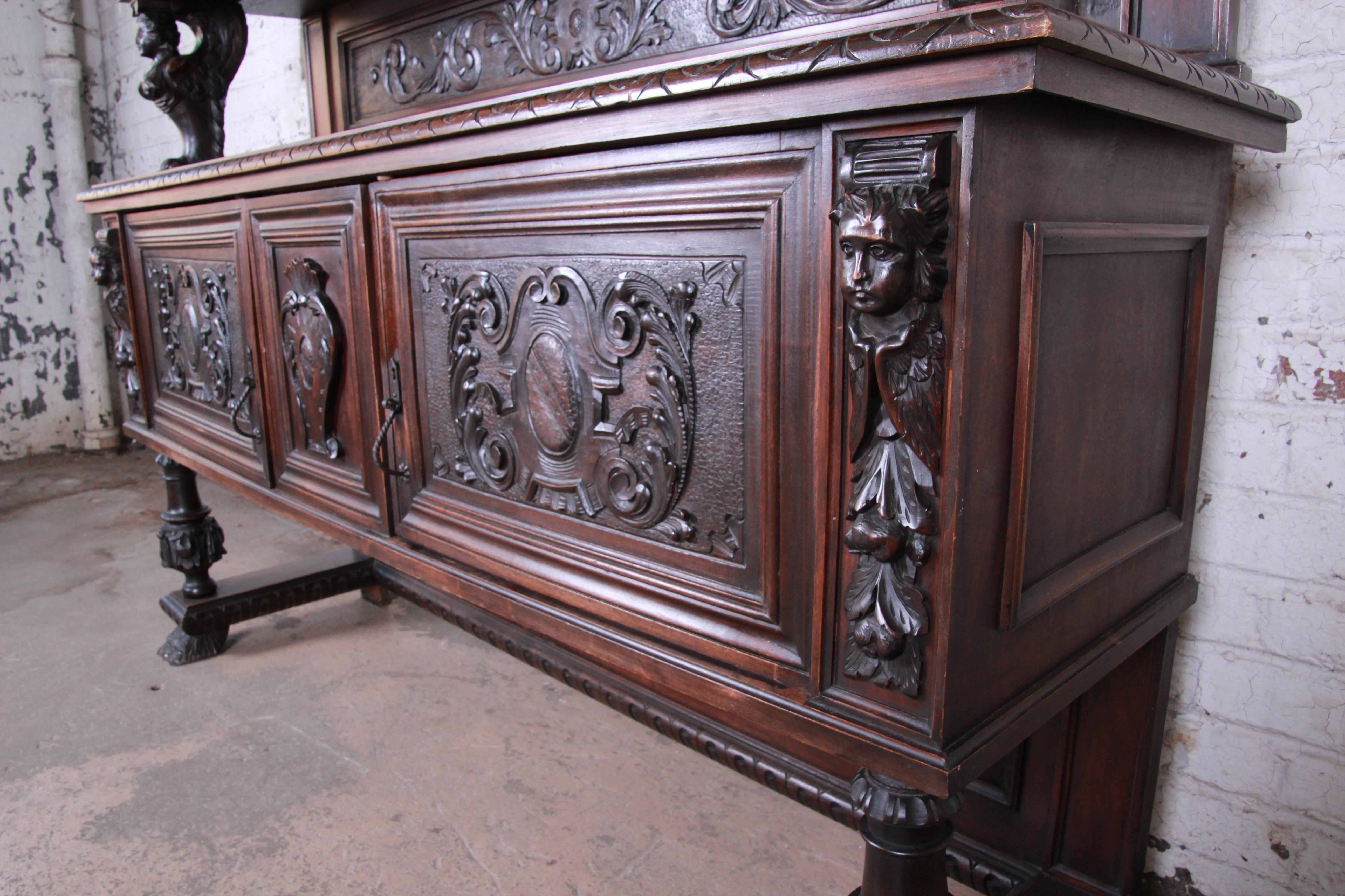 19th Century French Ornate Carved Walnut Black Forest Sideboard or Bar Cabinet 1