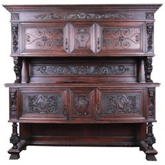 Antique 19th Century French Ornate Carved Walnut Black Forest Sideboard or Bar Cabinet