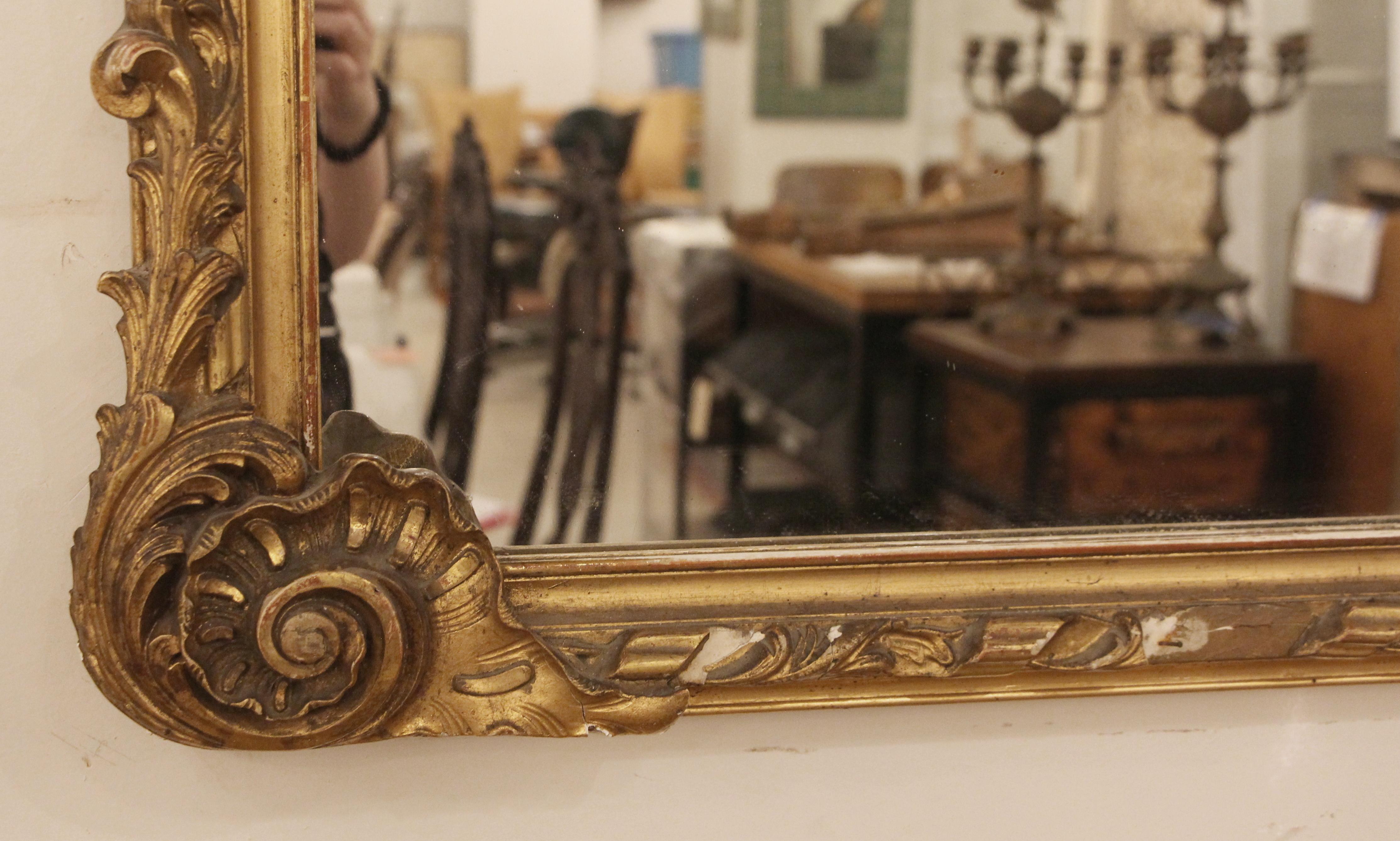 European 19th Century French Ornate Gold Gilt Mirror with Center Cartouche