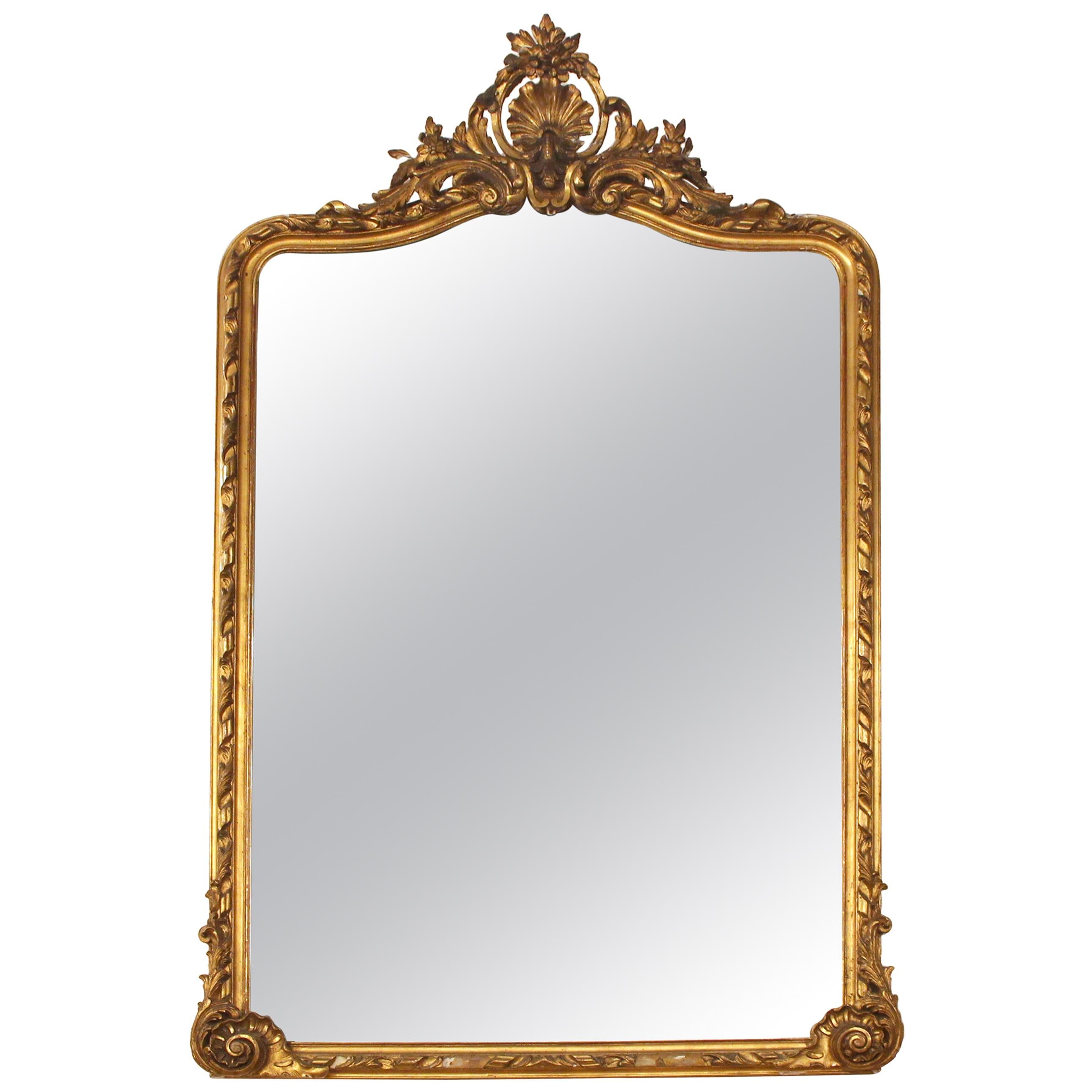 19th Century French Ornate Gold Gilt Mirror with Center Cartouche