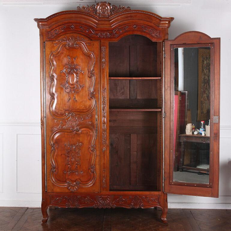 19th Century French Ornately Carved Cherry Louis XV Style Armoire 1