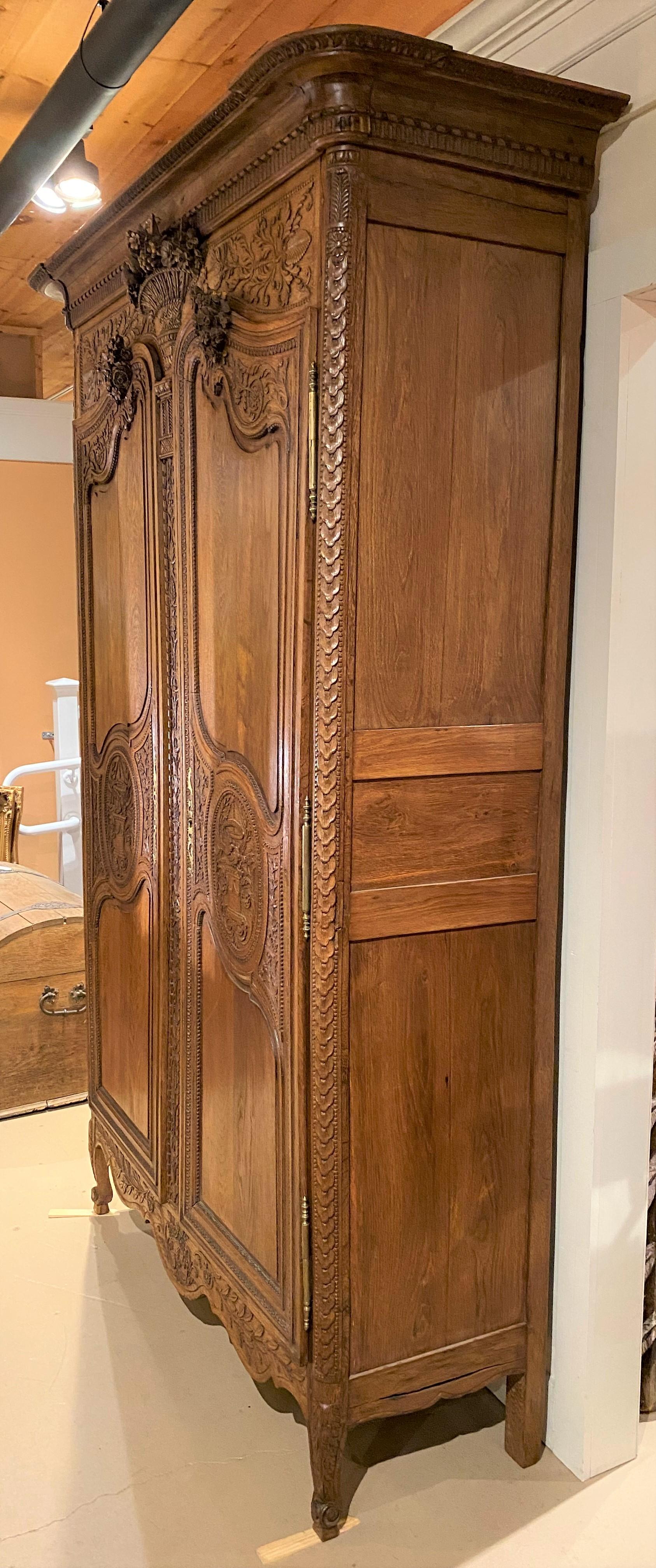 19th Century French Ornately Carved Oak Armoire 1